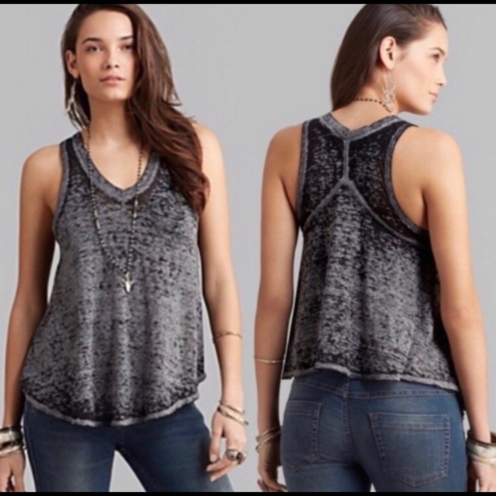 🆕 We the Free People Black Gray burnout tank Top - Picture 2 of 7